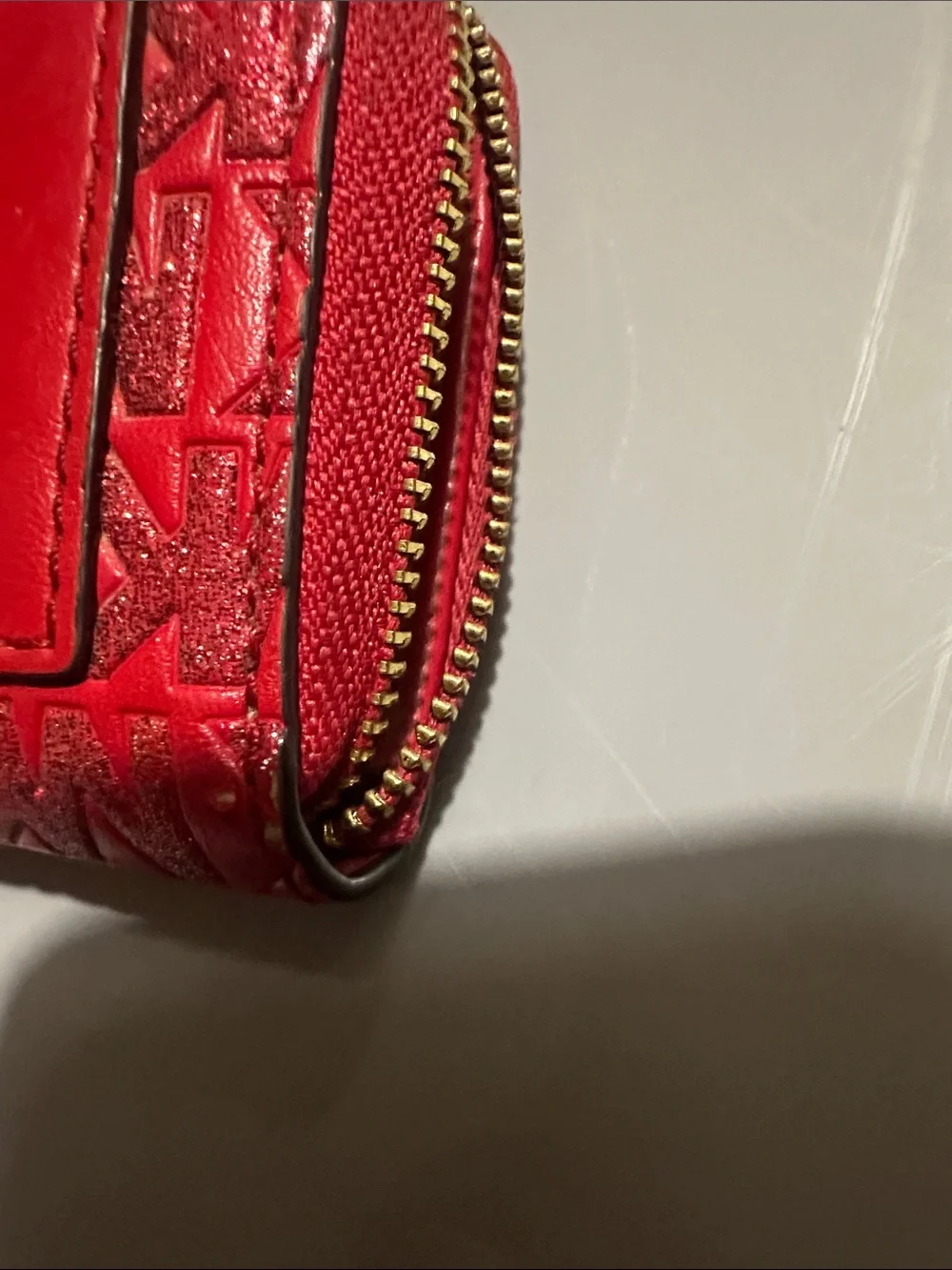 Michael Kors Red MK Monogram Embossed Zip Card Holder